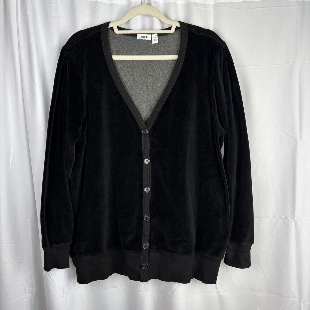 WILT Slouchy Femme Sleeve Cardigan Sweater Black Size Large Velour Made In USA